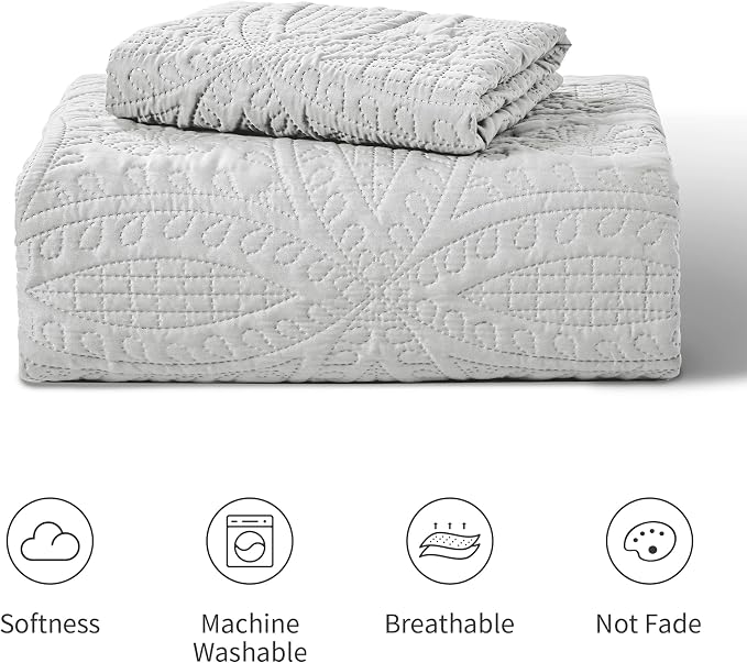 Love's cabin Twin Quilt Bedding Set Light Grey Bedspreads - Image 7