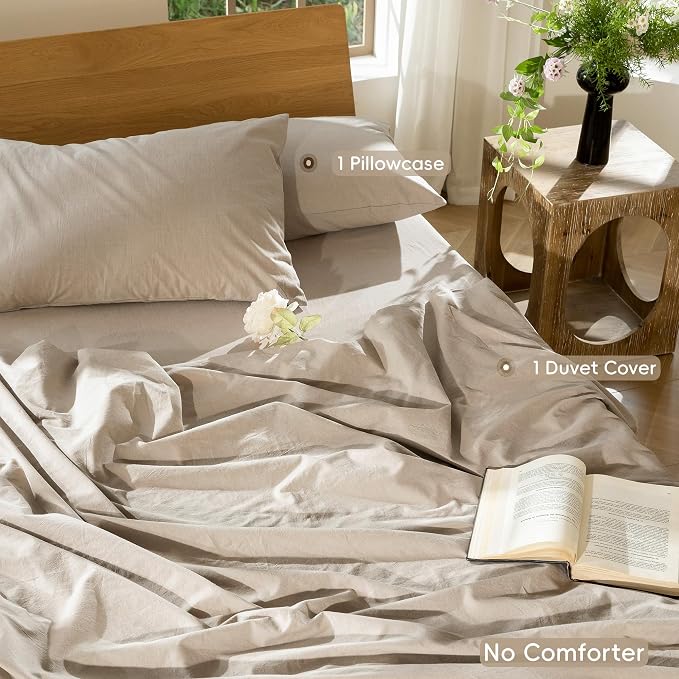 MooMee Bedding Duvet Cover Set 100% Washed Cotton Linen Like Textured - Image 2
