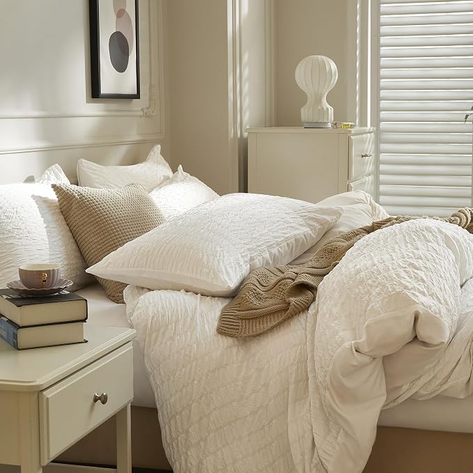 JELLYMONI White Duvet Cover King Size, Soft Breathable Seersucker Duvet Cover - Image 7