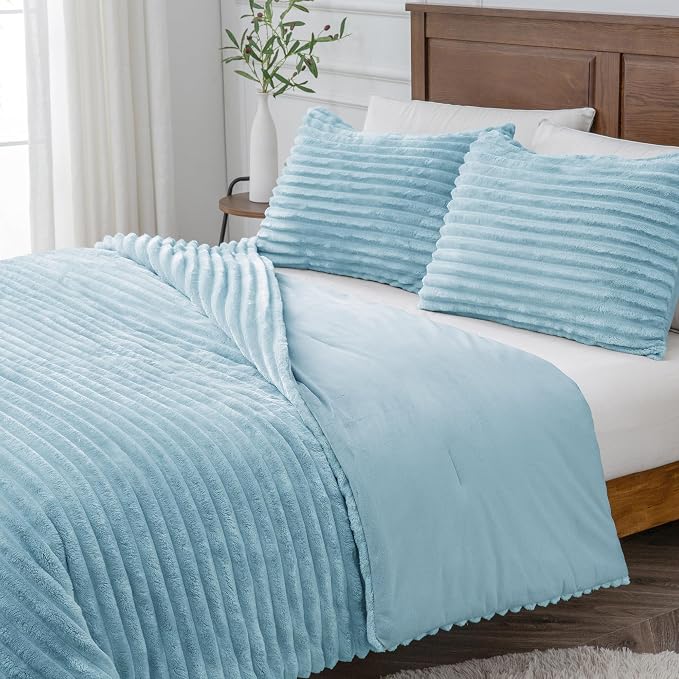 BEDELITE Fleece Twin Comforter Set -Super Soft & Warm Fluffy Light Blue Bedding - Image 9