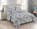 Brilliant Sunshine Blue Toile in Beige and Ivory Patches, 3-Piece Quilt Set by BrilliantSunshine