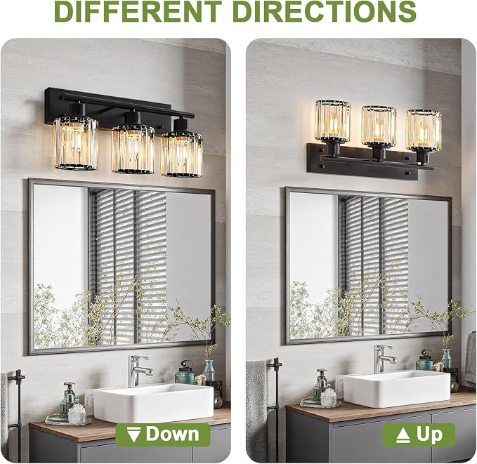 Vanity Light, 3-Light Modern Crystal Black Bathroom Light - Image 6