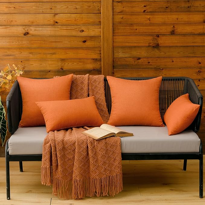 MIULEE Pack of 2 Decorative Outdoor Solid Waterproof Throw Pillow Covers Faux - Image 4