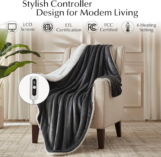 SNUGSUN Electric Heated Blanket Throw Size, Soft and Cozy Thickened Flannel and - Image 2