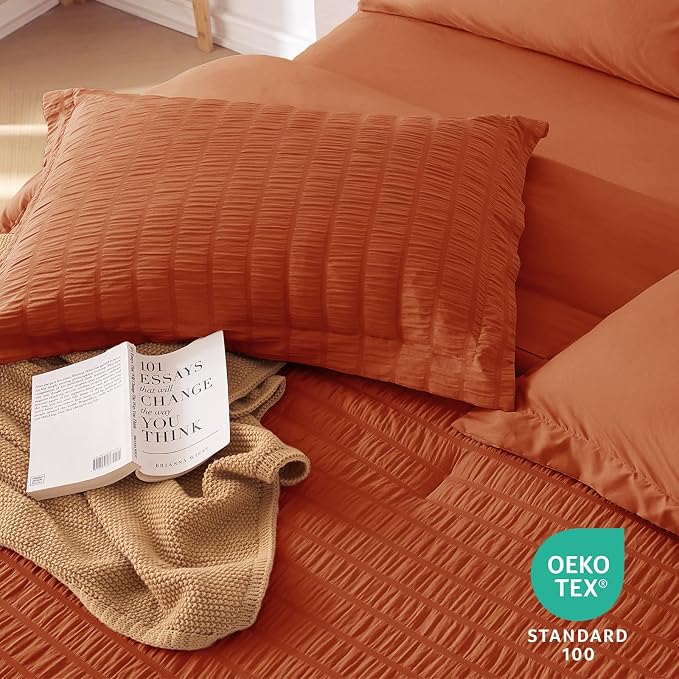 MUXHOMO 7 Pieces Full Comforter Set, Seersucker Bed in a Bag Full Size - Image 9