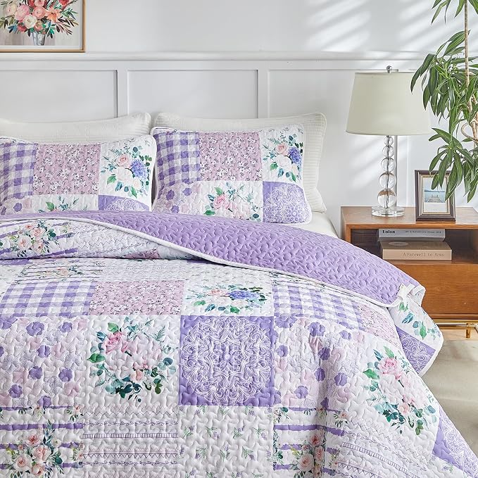Joyreap 3 Pieces Floral Patchwork Quilt Set California King, 102x114 inches- - Image 7