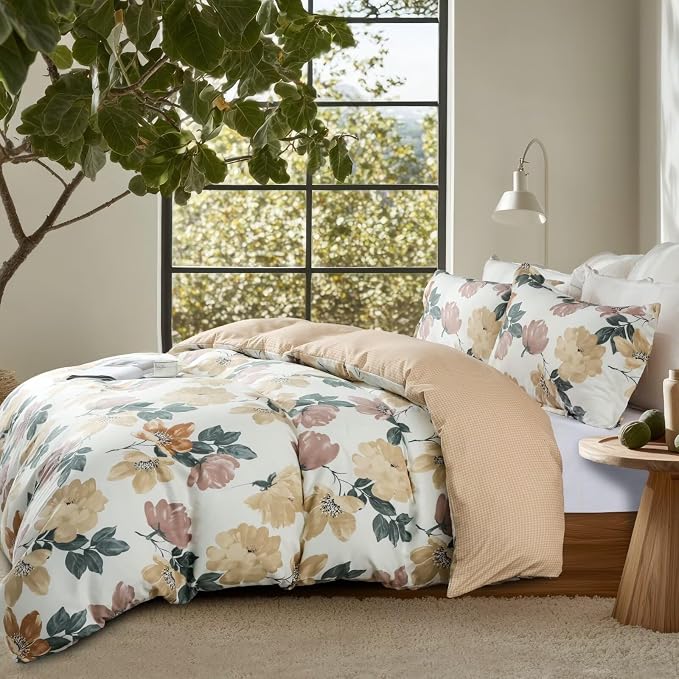 OAITE Duvet Cover Twin Size, Reversible Blooming Flower Orange Duvet Cover Set - Image 3