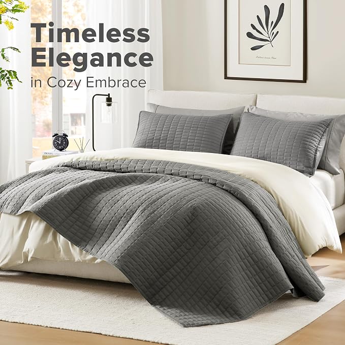 Comfort Spaces Charcoal Oversized Queen Quilt Set 102"x118" Bedspread Quilted - Image 2