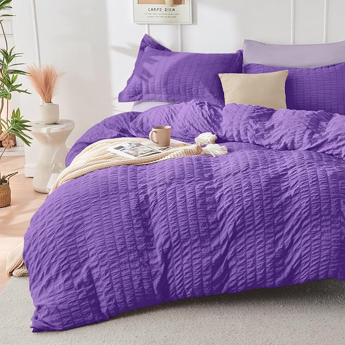 HYMOKEGE Dark Purple/Lavender Queen Comforter Set Seersucker 7 Pieces, All - Image 2