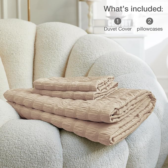 JELLYMONI Khaki Duvet Cover Full Size, Soft Breathable Seersucker Duvet Cover - Image 6