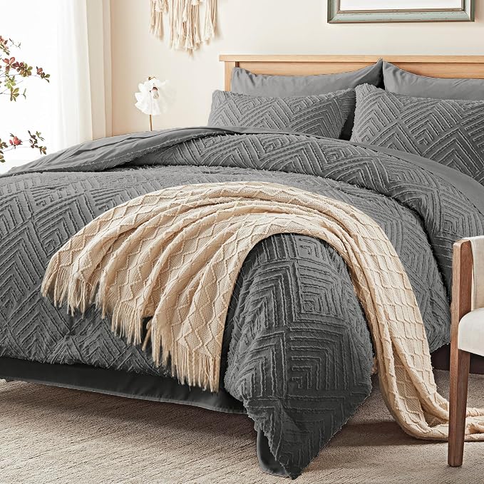 Zzlpp King Comforter Set 7 Pieces, Dark Grey Tufted Bed in a Bag - Image 2