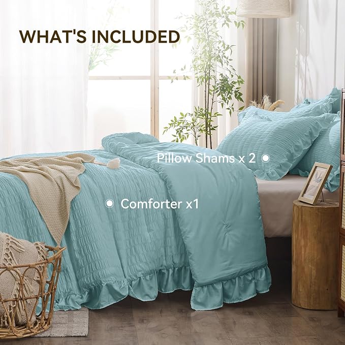 JOLLYVOGUE Light Blue King Size Comforter Set, 3 Pieces Seersucker Comforter - Image 5