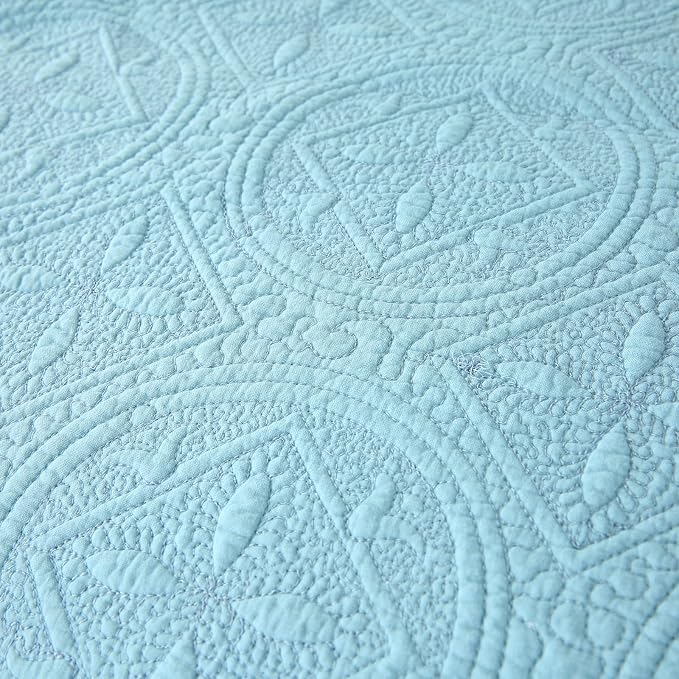 ROOMLIFE Quilt Set Full Size 3D Floral Embroidery Pattern 3-Piece Cotton - Image 4