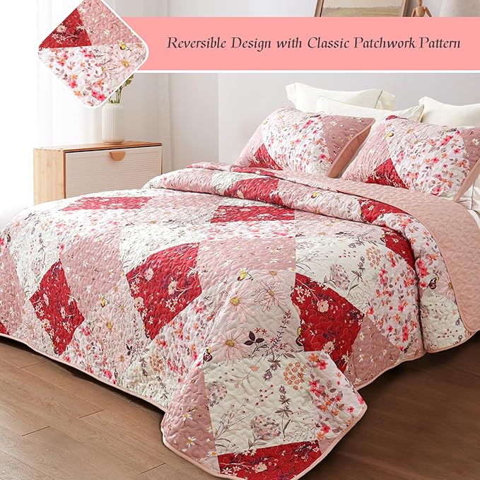 Whale Flotilla Patchwork Quilts Queen Size, Extra Soft Boho Floral Bedspreads - Image 2