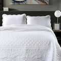 ROOMLIFE Quilt Set King Size 3D Floral Embroidery Pattern 3-Piece Cotton by ROOMLIFE