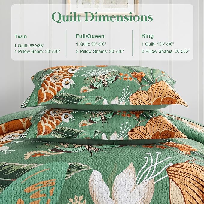 Tyrot 3 Piece Sage Green Boho Floral King Size Quilt Sets Farmhouse Botanical - Image 6