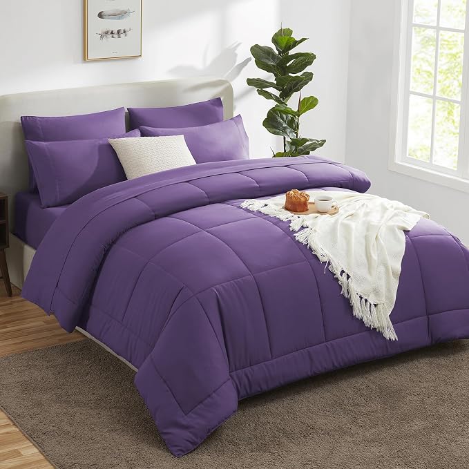 CozyLux Full Size Comforter Sets Purple, 7 Pieces Bed in a Bag, All Season - Image 8