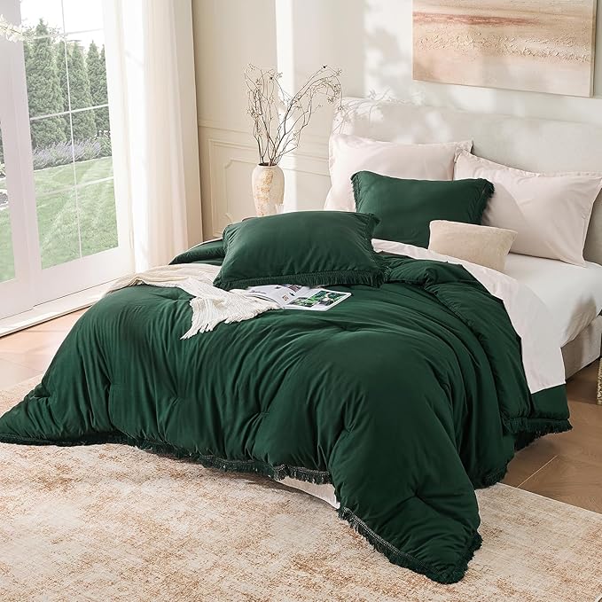 Andency Dark Emerald Green Comforter Set King Size, 3 Pieces Boho Lightweight - Image 6