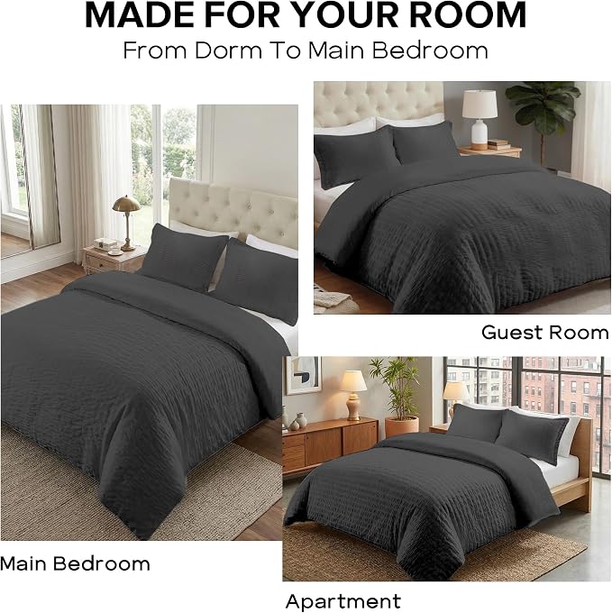 Cozyide Dark Grey Duvet Cover Queen Size, 3 Pieces Bedding Duvet Covers - Image 7
