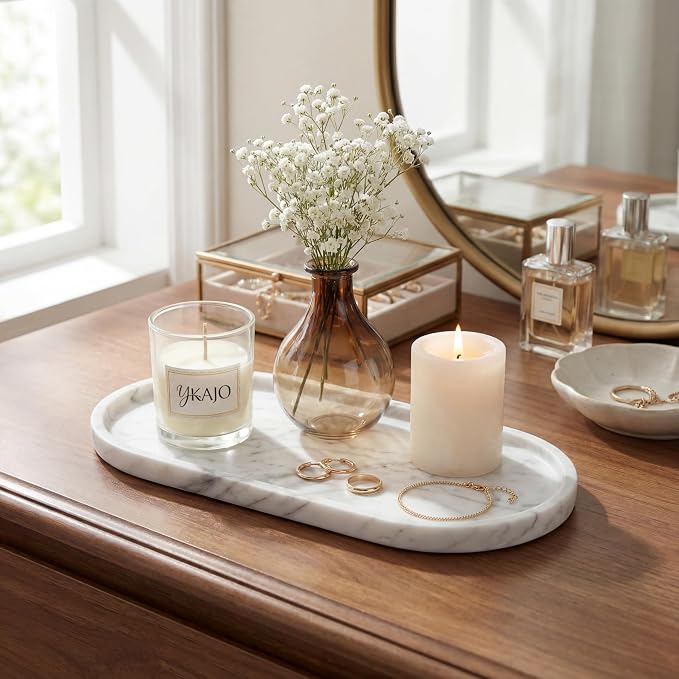 YKAJO Oval Real Marble Tray for Bathroom Kitchen Counter Stone Decorative - Image 6