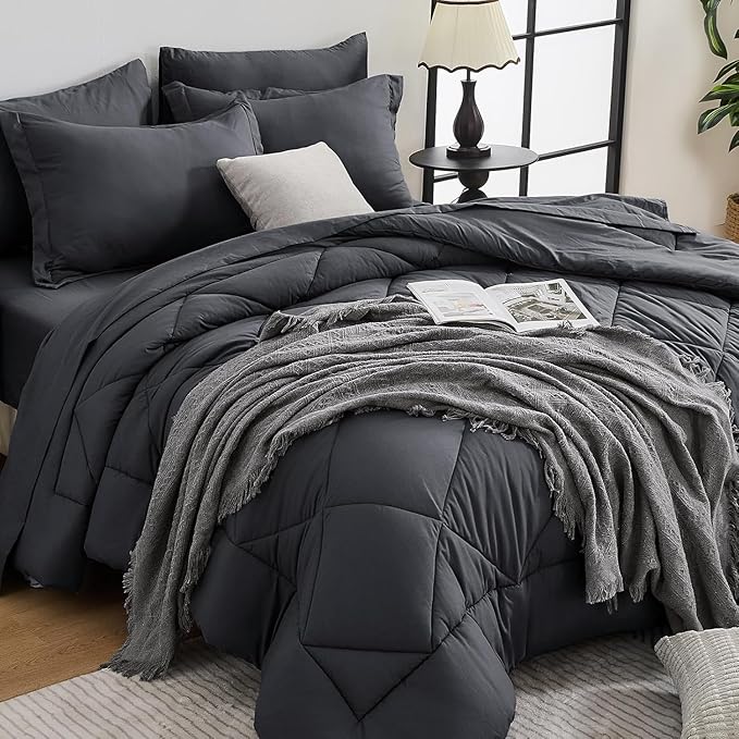 HEVUMYI Oversized Queen Comforter Set Dark Grey by HEVUMYI