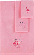 3 Pcs Flamingo Bathroom Towel Set Farmhouse Embroidered Flamingo Towels Vintage by Unknown