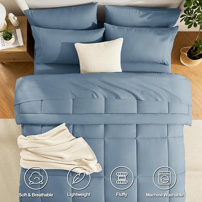 CozyLux Full Size Comforter Sets Mineral Blue, 7 Pieces Bed in a Bag, All - Image 2