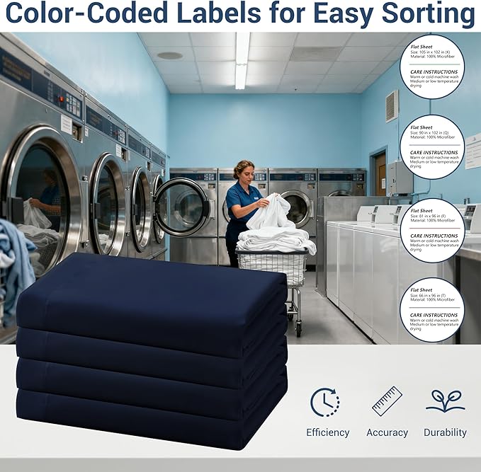 Bulk Full Flat Sheets Only, 6 Pack Quick Sort Top Bed Sheet, Color-Coded Label - Image 4