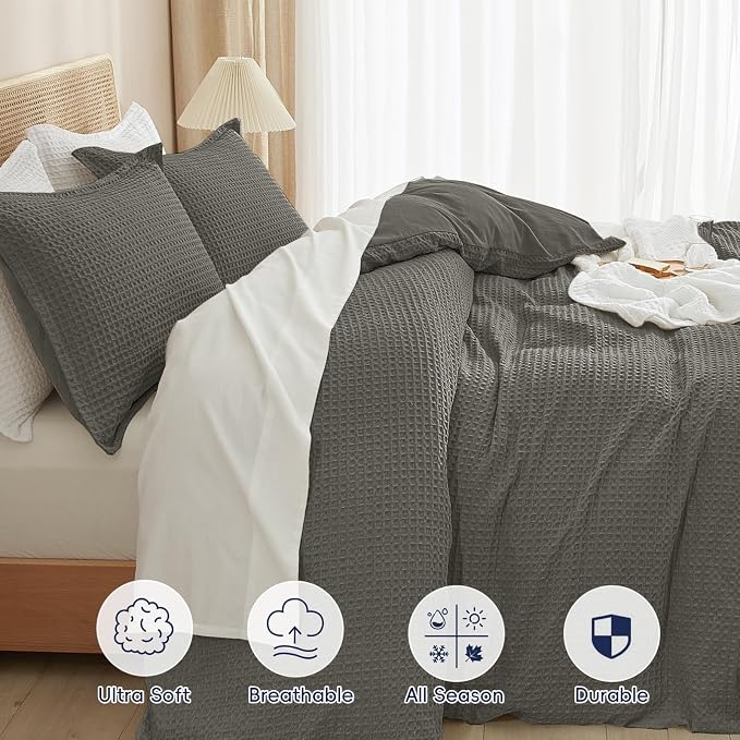 PHF Waffle Weave Duvet Cover Set Twin/Twin XL Size, No Snagging Ultra Soft - Image 4