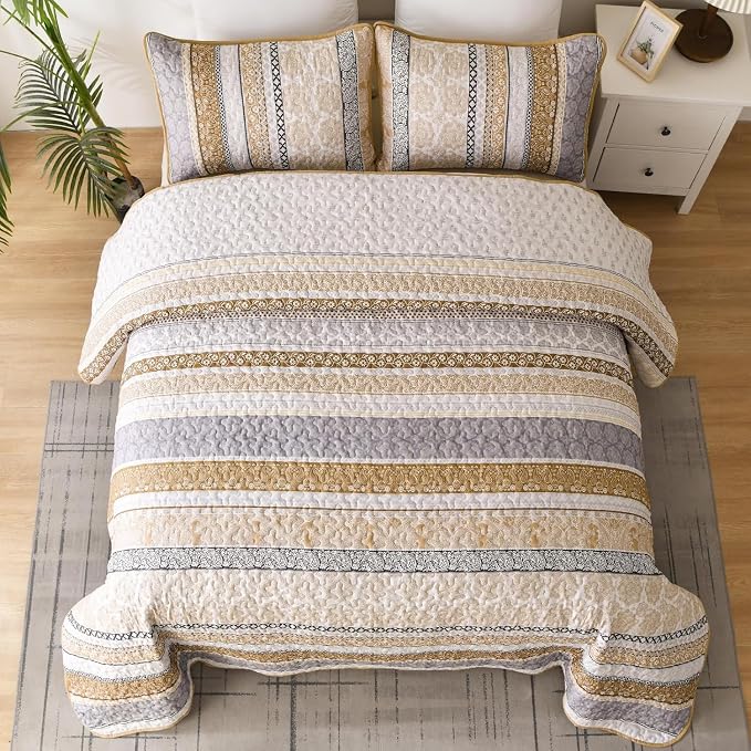 WONGS BEDDING Boho Quilt Set Full Size, Lightweight Microfiber Bedspread - Image 3