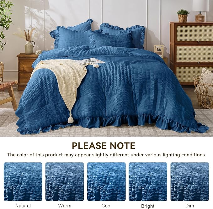 JOLLYVOGUE Teal Queen Comforter Set, 3 Pieces Seersucker Comforters Queen Size - Image 8