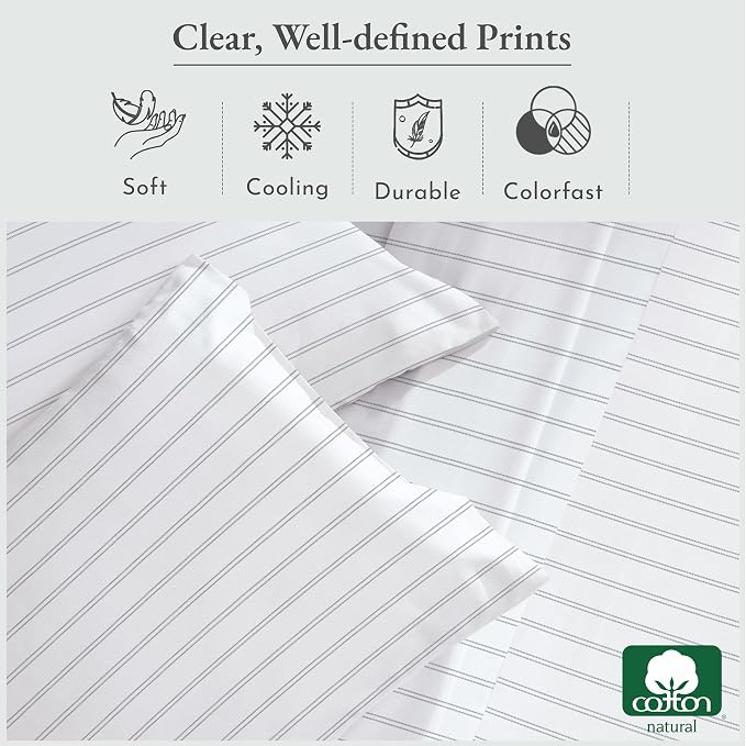 California Design Den King Bed Sheets Stripe Set, 100% Cotton Deep Pocket King - Image 5