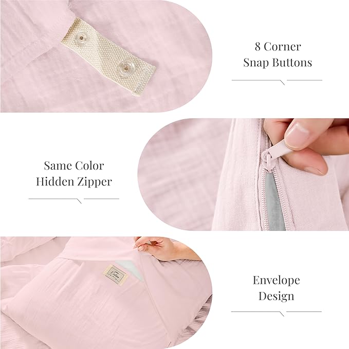 Pink Duvet Cover King, 100% Sandwashed Cotton Soft King Size Duvet Cover Set 3 - Image 5