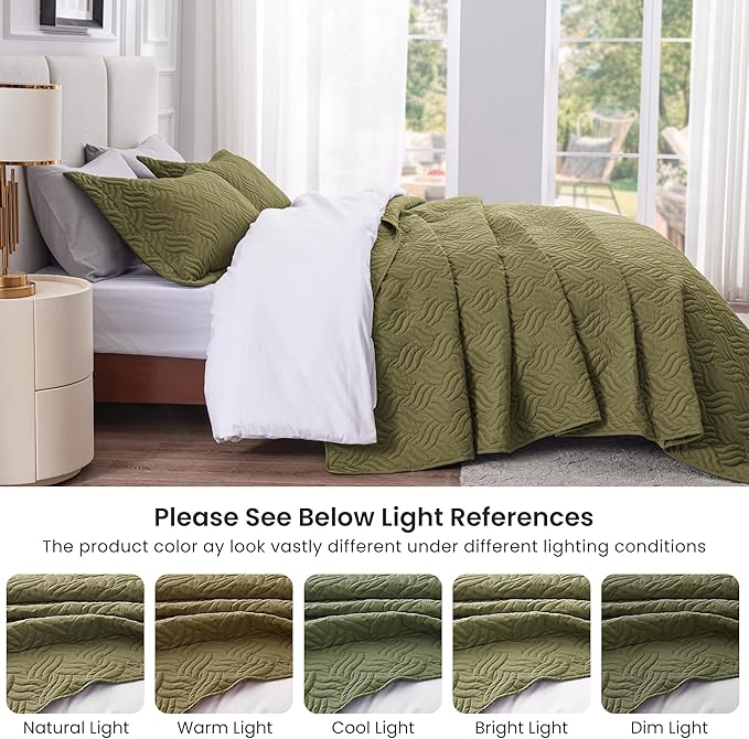 Love's cabin California King Size Quilt Bedding Set Olive Green Bedspread - Image 5