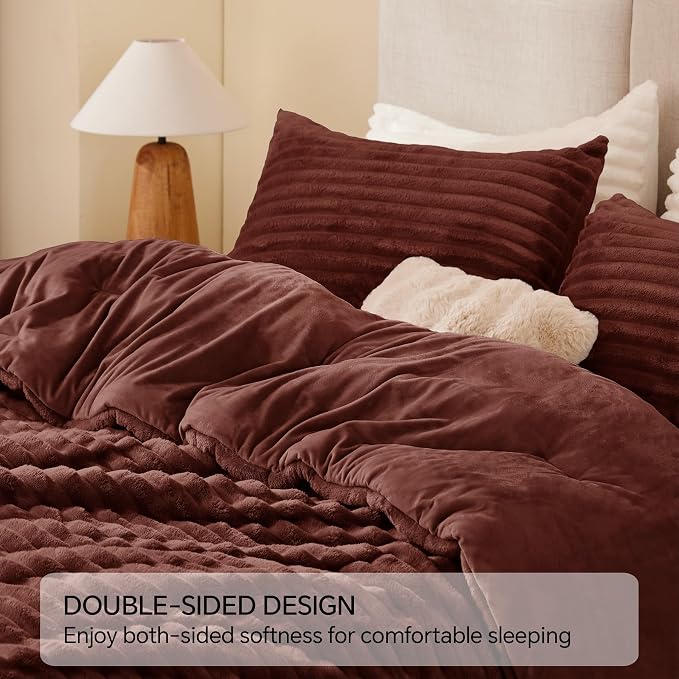 BEDELITE Fleece Twin Comforter Set -Super Soft & Warm Fluffy Hot Chotolate - Image 5