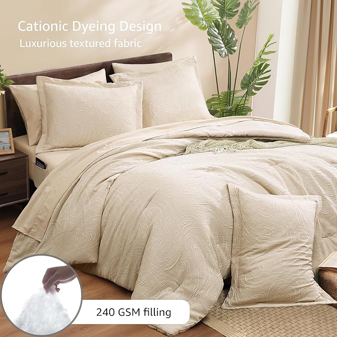 Monbix Full Size Comforter Set, Birch Marble Pattern Bedding Comforter - Image 3