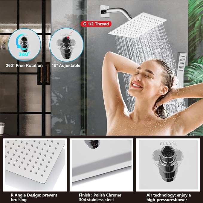 Midanya Shower System with Tub Spout, Bathtub Shower Faucet Set with Square - Image 8