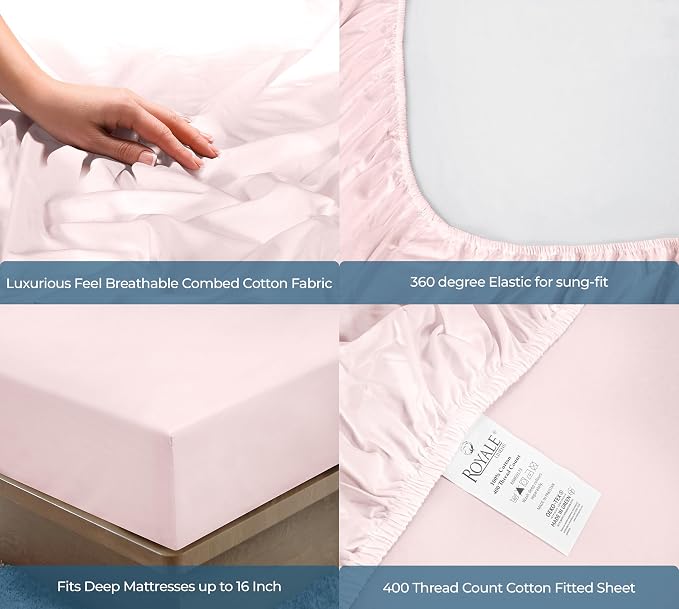 Royale Linens 400 Thread Count 100% American Grown Cotton Fitted Sheet Full Size - Image 5