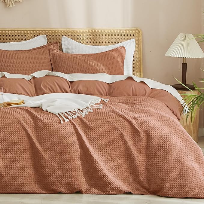 PHF Waffle Weave Duvet Cover Set King Size, No Snagging Ultra Soft Luxury by PHF