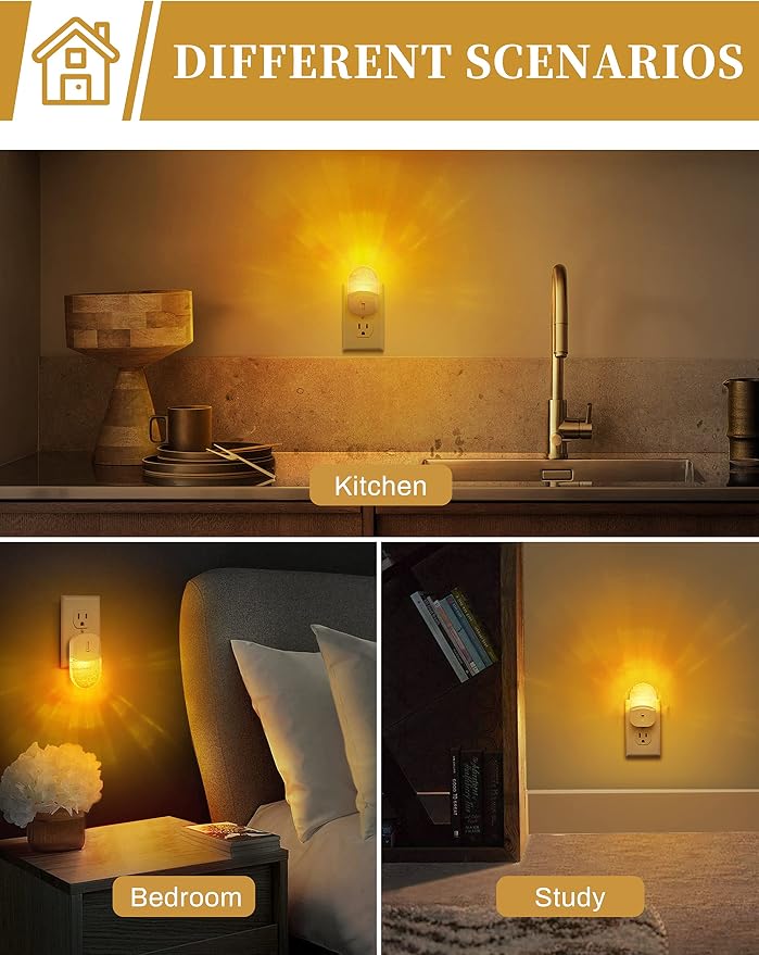 DORESshop Night Lights Plug Into Wall, Amber Warm Night Light, Dusk to Dawn - Image 2