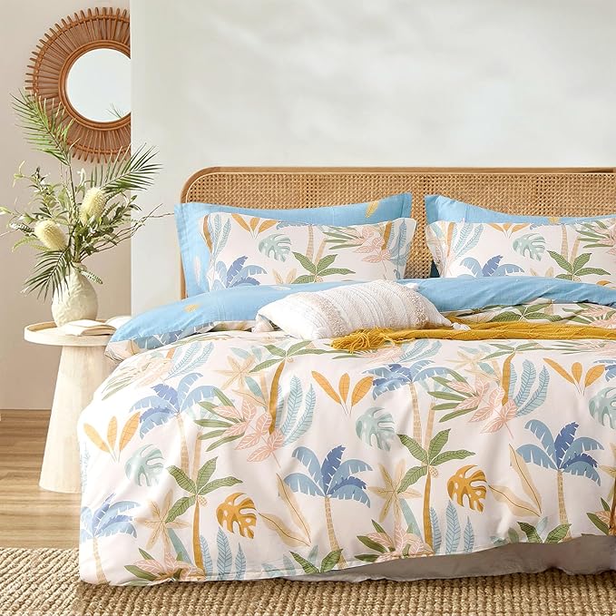 LEMIROE Tropical Coastal Blue Cotton Comforter Twin Size 2Pcs by LEMIROEBEDDING