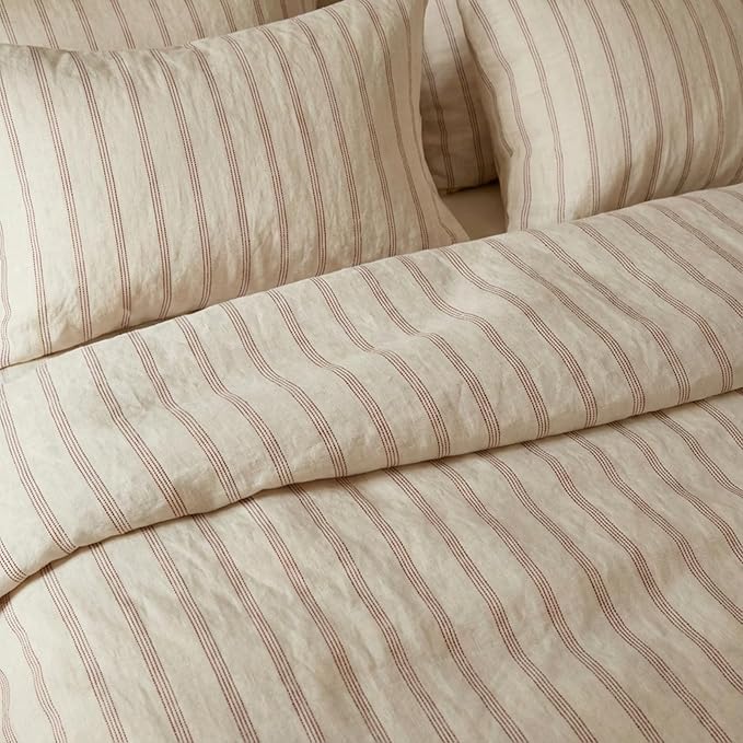 mixinni Striped Duvet Cover Set Full Size, 3 Piece Cotton Linen Blend Bedding - Image 4