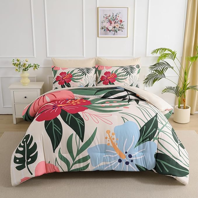 Yogeneg 7 Piece Bed in a Bag King Size Comforter Set Beige Bedding Set by YOGENEG