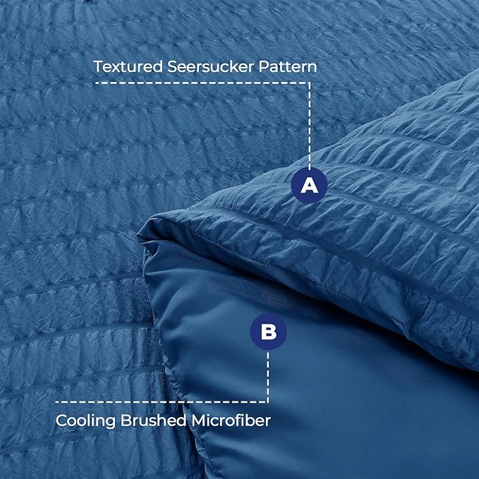 HYMOKEGE Teal Duvet Cover King Size, Ultra Soft 3-Piece Seersucker Duvet Cover - Image 3