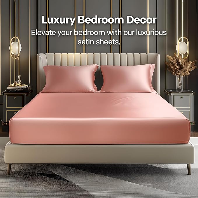 BEDELITE Satin Fitted Sheet and Pillowcase Set, Luxury Soft Similar to Silk - Image 2