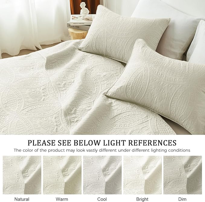 akkialla Twin Quilt Set, Cream Lightweight Bedspread - Image 5