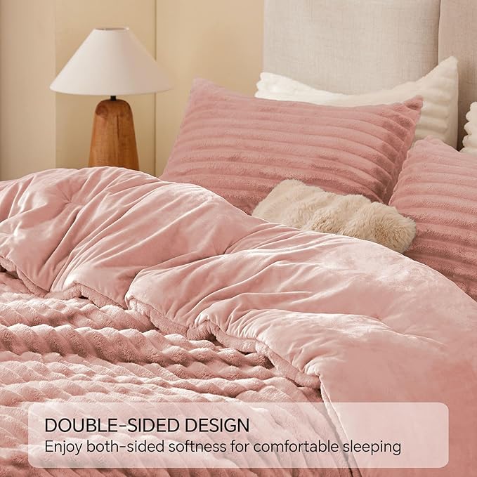 BEDELITE Fleece King Comforter Set -Super Soft & Warm Fluffy Dusty Pink Bedding - Image 5