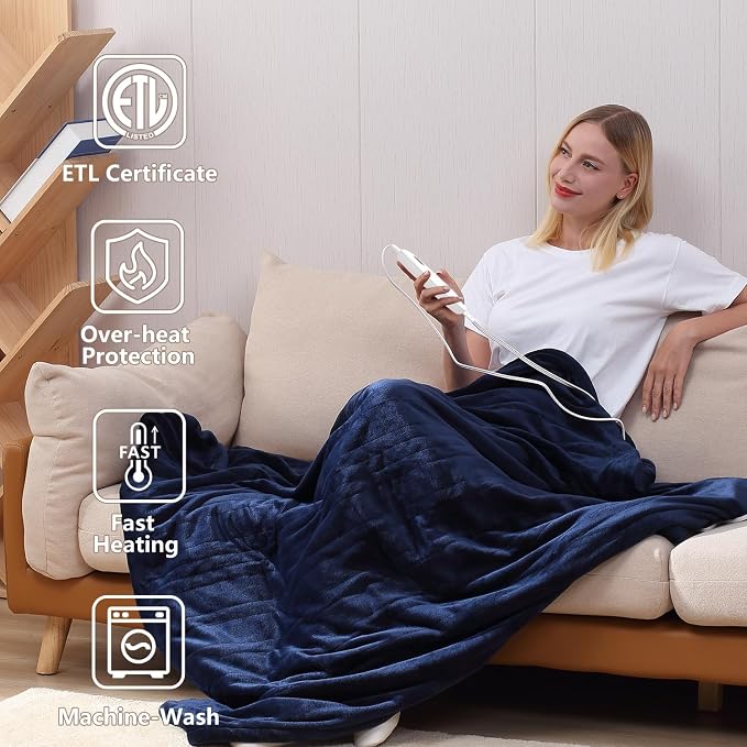 Tefici Electric Heated Blanket Throw, Super Cozy Soft 2-Layer Flannel 50" x 60" - Image 2