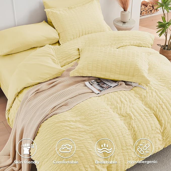 HYMOKEGE Yellow Queen Comforter Set Seersucker 7 Pieces, All Season Luxury Bed - Image 3