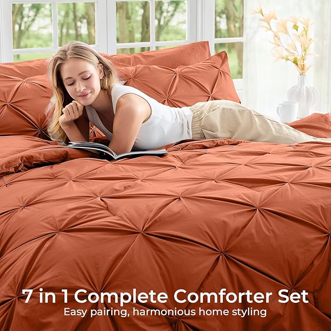 Sasttie Full Size Comforter Set, 7-Piece Bed in a Bag, Pintuck Bedding Set - Image 6